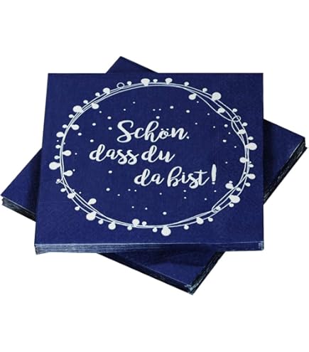 120 Stück Geburtstag Servietten Blau Silber - 16,5cm Papierservietten Happy Birthday