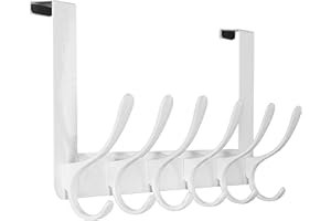 SKOLOO Appendiabiti da porta, in metallo, da appendere con 6 ganci, per porta asciugamani, cappotti, bianco