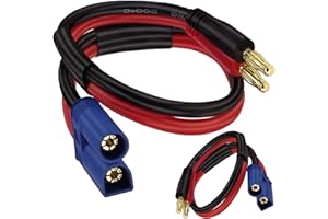 BENACES EC5 to Banana Plug Battery Charging Cable, 2 Pack 0.3m 12AWG EC5 Male Connector to 4.0mm Banana Bullet Male Lipo Battery Balance Charger Adapter for RC Helicopter Vehicle Toys