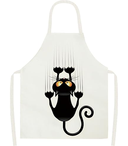 Tablier Cuisin Motif Chat - Linen Réglable, Anti-Tâches | Pour Cuisine, BBQ, Peinture