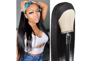 MUABY Straight Headband Wigs for Black Women Bandeau Perruque Femme Naturelle Brésilien Perruque Bandeau Cheveux Humain Perruque Femme Courte Couleur Noire Naturelle 14 Pouce