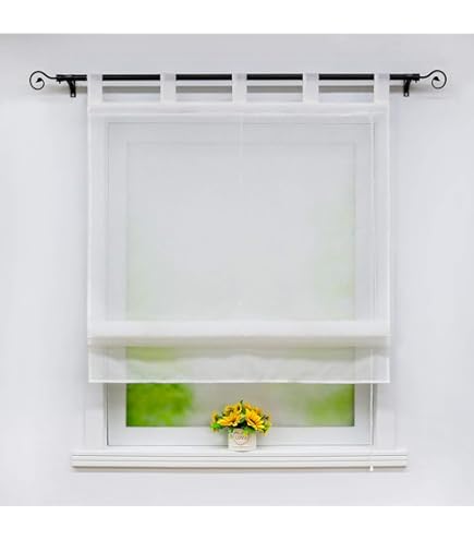 SCHOAL Raffrollo Landhausstil Mit Wellen-Muster - Halbtransparent Leinen Für Küche & Wohnzimmer - Beige 120x140cm