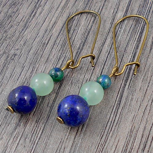 Mixed Blue &amp; Green Gemstone Earrings in Antique bronze, includes Gift Box