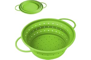 RHAFAYRE Passoire à pâtes pliable, passoire de cuisine en silicone avec poignées, panier égouttoir pour égoutter les pâtes, légumes, fruits et haricots, moyen, vert