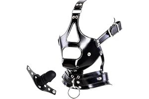 lovgrl MáScara BDSM SM Para La Cabeza Con Mordaza MáScara De Bondage Cuero Ajustable Fetiche Esclavo Fetichista EróTico Bozal ImitacióN Plug Pene Desmontable Sexual Parejas