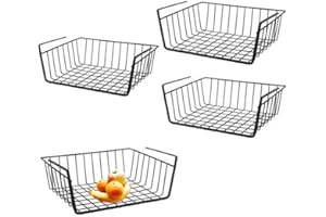 Jinchelle Cesto Portaoggetti Sospensione, 2 pezzi Cestino Portaoggetti Sotto Scaffale, Multifunzione Sotto Cesto Filo Metallico, Adatto Per Ufficio, Stoviglie, Armadietto, Bagno (Nero-2)