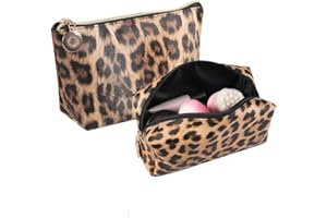 BIZZICO 2 Neceser de Maquillaje portátil de Viaje, de Piel sintética, con Bolsa de Maquillaje, Resistente al Agua y Duradero (Leopardo), Leopardo, Medium, Moda