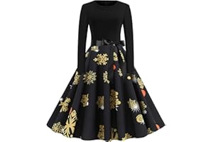 KOG Weihnachtskleid Damen Elegant Langarm Vintage Weihnachtskleider für Damen Etuikleid Damen Kleid Kleider Frauen Blusenkleid Christmas Dresses Frau Rot Festlich Festival Große Größe