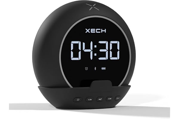 Xech Alarm Clock with Speaker for Heavy Sleepers Small Table Clock for Students USB Powered Bedside Clocks with Phone Stand and Pen Holder Birthday Gifts for Kids (Ellipse, Black)