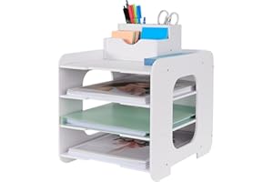 HGGZEG Organizador de escritorio con bandejas para cartas, organizador de escritorio de oficina, soporte para documentos A4, bandejas para archivar documentos en casa, oficina, escuela (diseño de 4 estantes)