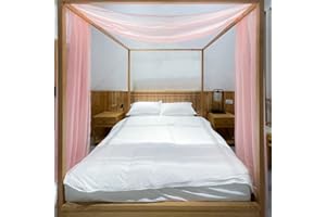 Linentalks Luxury Bed Canopy Scarf - Sheer Valance for Four Post & King Beds (52" x 256") - Rose Pink