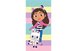 Jerry Fabrics Gabby's Dollhouse Colors - Toalla de playa grande de 70 x 140 cm, suave y absorbente, 100 % algodón, diseño multicolor vibrante, toalla de baño, piscina y playa, secado rápido y ligera