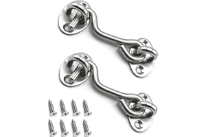 BuxiuGK 2 Pack Cabin Hook Eye Door Latch Stainless Steel 3 Inch/75mm with 8 Mounting Screws for Shed Doors Cabinet Doors