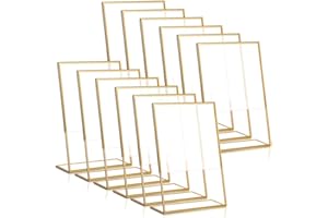Anlayliay 12PCS Gold Frame Acrylic Sign Holder Wedding Table Number Holder Slanted Menu Double Sided Stand 4X6Inch Vertical
