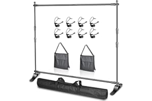 EMART Supporto per Sfondo 3 x 2,4 m, Supporti per Sfondi Fotografico Regolabile con 2 Sacchi di Sabbia, Banner Stand per Studio, Ritratto e Fotografia di Prodotto