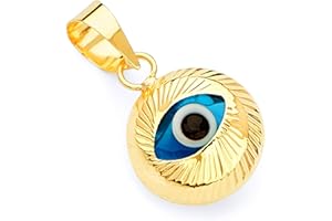 THE WORLD JEWELRY CENTER 14k REAL Yellow Gold Evil Eye Fluted Charm Pendant - 2 Different Color Available, 14K Gold, No Gemstone