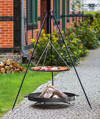 Korono 2 in 1 Grill 180 cm with Chain &amp; Grate 80 cm and 80 cm – Cozy Campfire Fire Pit &amp; Grill