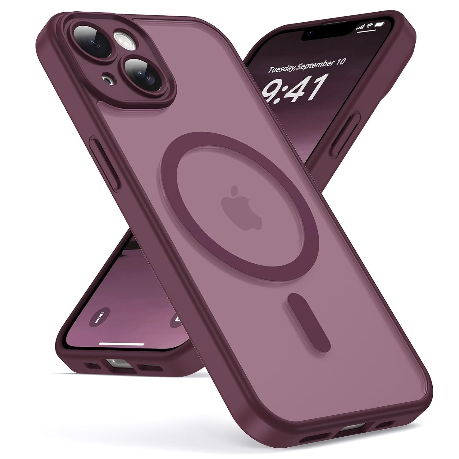 Oududianzi - Magnetica Cover per iPhone 14 Magsafe Case, Bordeaux | Custodia Traslucida Posteriore PC Silicone TPU Bumper, Protezione Della Fotocamera, Cover Militare Antiurto Anti-Impronte
