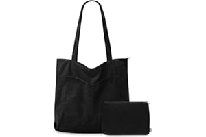 GASSDA Handtasche Damen Groß Shopper Tasche Damen Cord Tasche Tote Bag mit Reißverschluss für Arbeit Einkaufen Fitness Reisen (Schwarz)