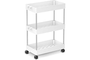 TAFONUP Carrello Portaoggetti a 3 Ripiani, Carrellino Cucina Salvaspazio a Ruote, carrello scorrevole, Scaffale alto e Stretto per cucina, bagno, lavanderia, camera da letto, spazi stretti, 60 x 40 x 22 cm