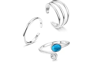 Diamday 925 Anillos de Plata esterlina Dedo del pie Abierto Set para Mujeres Ajustable Turquesa Moonstone Banda Anillo de Cola de Las Mujeres Playa Pie Joyería Set