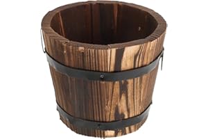 Holibanna Petit pot de fleurs rond en bois rustique avec deux poignées et anneaux noirs 10 cm