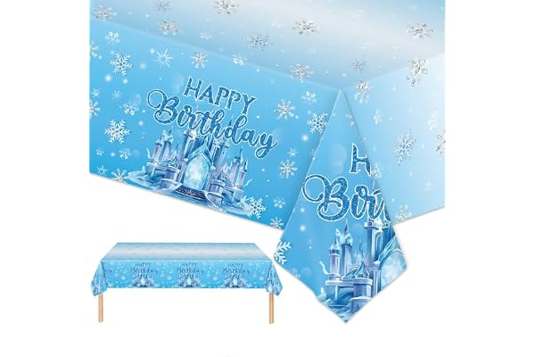 PHOGARY 1 Pièces Nappe Reine des Neiges Anniversaire Décorations d’Hiver Fournitures de fête Nappes en Plastique Jetables, 137 x 274 cm