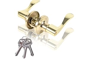 YELANGU 1 Pack Satin Nickel Heavy Type Door Handle Lock, Entrance Doors Handles with Locks and Key, Safe Lockset Exterior Door Handle Wave Style(Golden)