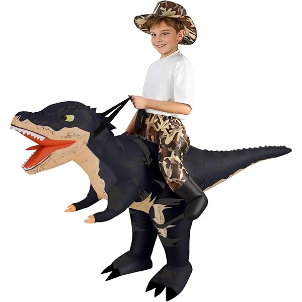 NMM Dino-kostuum met opblaasbare ridderdolk, gezinsvriendelijk dinosauruskostuum voor volwassenen en kinderen, opblaasbaar kostuum voor 150-190 cm, veelzijdig voor feestjes en carnaval