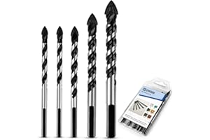 QWORK® 5 Piezas Juego de brocas con punta de carburo de tungsteno para azulejos, hormigón, ladrillo, vidrio, plástico y madera, 6, 6, 8, 10, 12 mm.