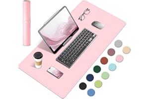 BLESWIN Non-Slip Desk Mat, Natural Cork & Leather Desk Pad, Waterproof Large Mouse Pad, Easy Clean Laptop Mat for Desk, Desk Table Protector Mat, Pink Mouse Pad for Office/Home/Detor (60x34CM)