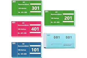 BEIMEIII 5 Büche Doppelnummern 1-500 Nummern Zahlen 3 Farben 5X10cm Nummernblock Nummernblöcke Tombola Nummernblock Papier Lose Tombola Nummerierte Abrisse Doppelnummernblock Blau Grün Rosa