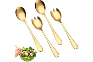 LUMINARYLAIR 2 Set de Cubiertos para Ensalada Acero Inoxidable, Cucharas Y Tenedores para Ensalada, Cucharas de Ensalada con Asas, Cubiertos para Ensalada Pulido, Apto para Lavavajillas, para Cocinas Fiestas(Oro)