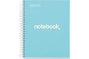 Miquelrius - Cuaderno A5, 120 hojas de 5 colores, Libreta espiral cuadriculada, Papel opaco de 90 g/m², Cuaderno cuadrícula 5 mm, Tapa de cartón rígido, 2 taladros para archivar, Emotions azul cielo