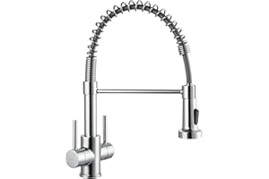 Peppermint Kitchen Taps with Pull Out Spray Dual Lever Kitchen Tap Chrome Sink Mixer Tap Spring Pull Down Faucet with Dual Function Sprayer Brass 360° Swivel Spout Commercial