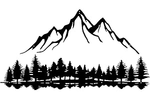 DUOOLN Bergblick Metall Wanddekor.Schwarze Linie Baum Malerei Wandkunst,Moderne Abstrakte Minimalistische Rustikale Natur Bergwald Haus Wanddekoration,Wohnzimmer Schlafzimmer Garten Skulptur