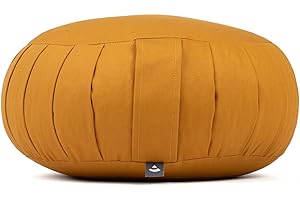 ‎BODHI Bodhi Meditationskisse Zafu ECO | Klassisches Traditionelles Yogakissen Rund mit Dehnfalten | Bezug aus 100% Bio-Baumwolle | Hohes Yoga Sitzkissen mit Bio Dinkelfüllung | Sitzhöhe 19 cm
