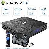 Android 9.0 TV Box,EASYTONE T9 Android TV Box 4GB Ram 32GB Quad Core/ 64 Bits/2.4+5G Dual WiFi/BT 4.0/H.265/3D/4K Smart Android Boxes with Mini Backlit Keyboard & Remote Control