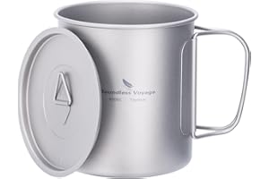 iBasingo 600ml Titanium Mug Camping Cup Tea Coffee Water Pot with Lid Ultralight Outdoor Travel Tableware with Foldable Handle Picnic Backpacking Trekking Portable Drinkware Survival Gear Ti3036D