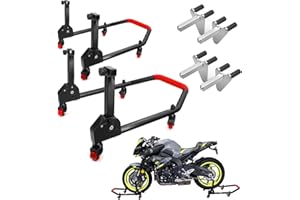 Area1 Motorradständer Set, Hinten & Vorne - 360 Grad drehbar auf Rollen - inkl. 2 Adapter für Diverse Motorräder, bis 300kg, hohe Stabilität und Festigkeit Schwingenadapter Motorradheber (Set5)