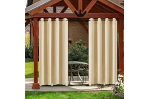Rosnek Outdoor Curtains Waterproof,Windproof Design Pergola Curtains W 52" x L 96" with Top Grommets,Gazebo Panel Bottom Fixable Thermal Insulated for Garden,Patio,Pergola(1 Panel,Beige)