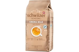 ‎SCHWIIZER SCHÜÜMLI Schwiizer Schüümli Crema Mild, 100% edle Arabica Kaffeebohnen, harmonisch-sanft, ideal für Vollautomaten, Stärke 2/5, helle Röstung, Rainforest Alliance, 1kg