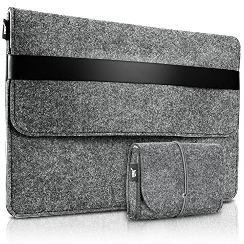13-13.3 Zoll MacBook Air Hülle / MacBook Pro Retina Hülle, Natur® 13" 13.3" Filz Sleeve Hülle Ultrabook Laptop Tasche aus PU Leder Laptop Schutz Hülle mit Zusatzfächern und extra Beutel - Dunkelgrau/ Schwarzer PU Verschluss