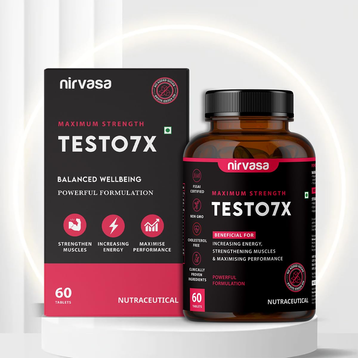 Nirvasa Testo 7X Tablets with Tribulus with Safed Musli | Natural Testo Power Tablets to Improve Muscle Strength & Performanc