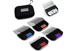 ZEROKIWI 4 Pieces Animal Clippers Stainless Steel A5-Style Replacement Attachment Guide Guard Combs, 3/6/10/13mm 1/8" 1/4" 3/8" 1/2" Compatible with Wahl KM2/5/10 Andis AG BG Oster A5/A6 Pet Cat Dog Groomers
