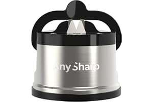 AnySharp Pro Metal World's Best Knife Sharpener with Suction, Brushed Metal