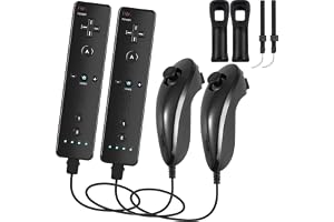 2 In 1 Wireless Remote Controller, 2 Pairs Remote For Wii Motion Plus, Built-in Motion Plus Compatible with Nunchuks, Gamepad Control Compatible with Nintendo Wii/wii U Remote (2 Pairs Remote＆Gamepad, Black)