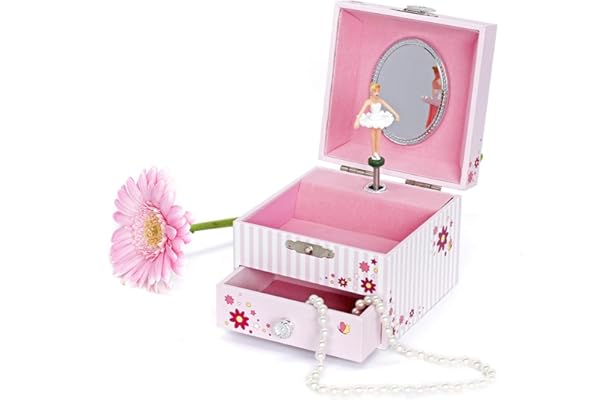 TROUSSELIER - Ballerine - Boîte à Bijoux Musicale - Idéal Cadeau Jeune Fille - Phosphorescent - Brille dans la nuit - Musique Invitation à la Danse - Colori Rose
