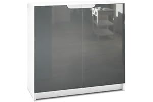 Vladon Sideboard Logan, Made in Germany, Kommode mit 2 Türen, Weiß matt/Grau Hochglanz (82 x 78 x 37 cm)