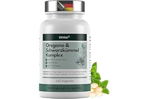 ‎EXVITAL EXVital® Oregano- & Schwarzkümmelöl Komplex, 180 vegane Kapseln, 100 mg Oreganoöl & 1000 mg Schwarzkümmelöl pro Tag, 80% Carvacrol, hochdosiert & Ohne Zusätze